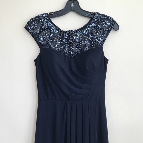 NWT Xscape Embellished Beaded Navy Gown Dress 4 - Picture 5 of 8